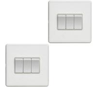 Loops 2 Pack 3 Gang Triple Light Switch Screwless Matt White 2 Way 10A Slim Rocker