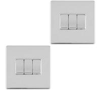 Loops 2 Pack 3 Gang Triple Light Switch Screwless Polished Chrome 2 Way 10A Rocker