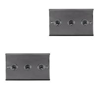 Loops 2 Pack 3 Gang Triple Retro Toggle Light Switch Black Nickel 10A 2 Way Plate