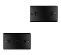Loops 2 Pack 3 Gang Triple Retro Toggle Light Switch Matt Black 10A 2 Way Plate
