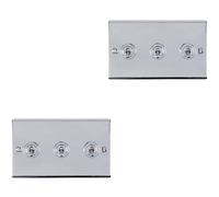 Loops 2 Pack 3 Gang Triple Retro Toggle Light Switch Polished Chrome 10A 2 Way Plate