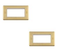 Loops 2-Pack 4-Gang Euro Modular Wall Face Plate Frame Satin Brass With White Inserts 25 X 50mm