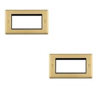Loops 2-Pack 4-Gang Euro Modular Wall Faceplate Frame, Satin Brass & Black, 25X50mm