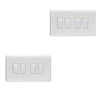 Loops 2 Pack 4 Gang Quad 10A Light Switch 2 Way - White Plastic Wall Plate Rocker