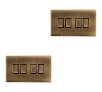 Loops 2 Pack 4 Gang Quad Light Switch Screwless Antique Brass 2 Way 10A Slim Rocker