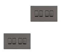 Loops 2 Pack 4 Gang Quad Light Switch Screwless Black Nickel 2 Way 10A Slim Rocker