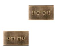 Loops 2 Pack 4 Gang Quad Retro Toggle Light Switch Screwless Antique Brass 10A 2 Way