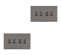 Loops 2 Pack 4 Gang Quad Retro Toggle Light Switch Screwless Black Nickel 10A 2 Way