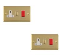 Loops 2-Pack 45A Dp Cooker Switch With 13A Switched Socket - Polished Brass & White