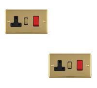 Loops 2-Pack 45A Dp Cooker Switch With Neon And 13A Switched Socket - Polished Brass & Black