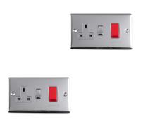 Loops 2 Pack 45A Dp Oven Cooker Switch & 13A Switched Power Socket Chrome & Grey Trim