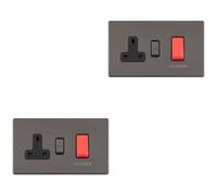 Loops 2 Pack 45A Dp Oven Cooker Switch & 13A Switched Socket Screwless Black Nickel