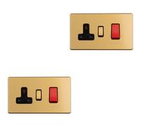 Loops 2 Pack 45A Dp Oven Cooker Switch & 13A Switched Socket Screwless Satin Brass