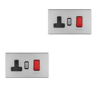 Loops 2 Pack 45A Dp Oven Cooker Switch & 13A Switched Socket Screwless Satin Steel