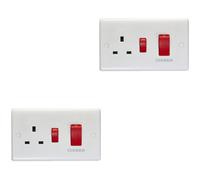 Loops 2 Pack 45A Dp Oven Switch & Single 13A Switched Power Socket White Cooker Outlet
