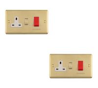 Loops 2-Pack 45A Dp Oven Switch With 13A Switched Socket Satin Brass & White
