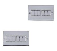 Loops 2 Pack 6 Gang Metal Multi Light Switch Polished Chrome 2 Way 10A Grey Trim