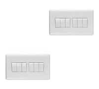 Loops 2 Pack 6 Gang Multi 10A Light Switch 2 Way - White Plastic Wall Plate Rocker