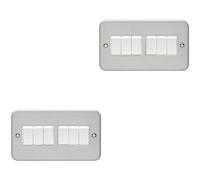 Loops 2 Pack 6 Gang Multi Light Switch 2 Way 10A Heavy Duty Metal Clad - White Rocker
