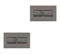 Loops 2 Pack 6 Gang Multi Light Switch Screwless Black Nickel 2 Way 10A Slim Rocker