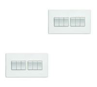 Loops 2 Pack 6 Gang Multi Light Switch Screwless Matt White 2 Way 10A Slim Rocker