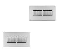 Loops 2 Pack 6 Gang Multi Light Switch Screwless Satin Steel 2 Way 10A Slim Rocker