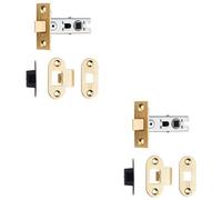Loops 2 Pack - 64mm Bolt Through Tubular Door Latch Rounded Strike Plate Forend Polished Brass