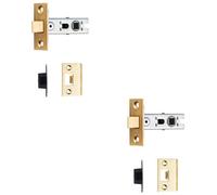 Loops 2 Pack - 64mm Bolt Through Tubular Door Latch Square Strike Plate Forend Polished Brass