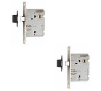 Loops 2 Pack - 64mm Reversible Upright Door Latch - Square Nickel Plated Strike Plate Forend