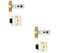 Loops 2 Pack - 76mm Bolt Through Tubular Door Latch Square Strike Plate Forend Polished Brass