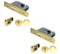 Loops 2 Pack - 76mm Euro Deadlock & Cylinder Key Thumbturn Kit - Polished Brass Door Lock Pack