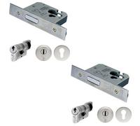 Loops 2 Pack - 76mm Euro Deadlock & Cylinder Key Thumbturn Kit - Satin Steel Door Lock Pack