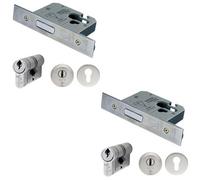 Loops 2 Pack - 76mm Euro Deadlock & Double Cylinder Key Kit - Satin Steel Door Lock Pack