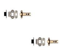 Loops 2 Pack - 76mm Heavy Sprung Tubular Door Latch Rounded Strike Plate & Forend Bright Steel