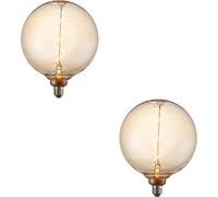 Loops 2 Pack Amber Glass 4W E27 Led Light Bulb - Spiral Design - Non-Dimmable Warm White - 320Lm 2000K