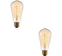 Loops 2 Pack Amber Glass 4W E27 Pear Filament Led Light Bulb - Dimmable Warm White - 280Lm 2200K