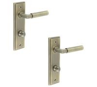 Loops 2 Pack Antique Brass Bathroom Door Handle With Backplate And Turn Release - Solid Brass Interior Wc Handle