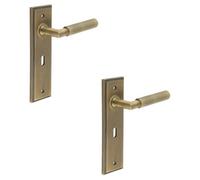 Loops 2 Pack Antique Brass Door Handle Lock Backplate With Versatile Mounting Options - Solid Brass Interior Handle