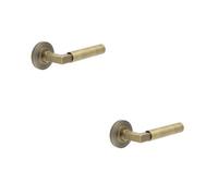 Loops 2 Pack Antique Brass Door Handle On Chamfered Rose For Elegant Homes - Solid Brass Interior Handle