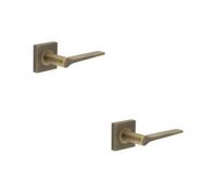 Loops 2 Pack Antique Brass Door Handle On Square Rose For Modern And Traditional Interiors - Solid Brass Interior Handle