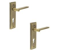 Loops 2 Pack Antique Brass Door Handle With Euro Backplate Solid Brass - Interior Handle