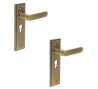 Loops 2 Pack Antique Brass Euro Backplate Door Handle - Premium Quality - Solid Brass Interior Handle