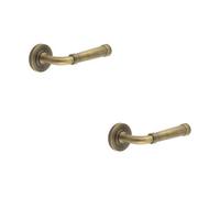 Loops 2 Pack Antique Brass Knurled Door Handle - Elegant & Durable - Solid Brass Interior Handle