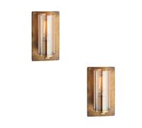 Loops 2 PACK Antique Brass Patina Wall Lamp Light & Champagne Glass Shade 10W E27 LED in Clear Loops Clear