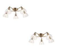 Loops 2 Pack Antique Brass Semi Flush Low Ceiling Light - Clear Multi Arm Glass - 5 X 7W Led E14