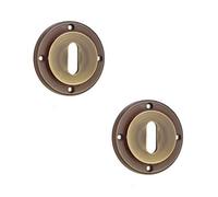 Loops 2 Pack Antique Brass Standard Keyway Escutcheons With No Rose Design - Solid Brass Key Hole Cover
