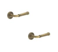 Loops 2 Pack Antique Brass Stepped Rose Door Handle - Elegant And Durable Design - Solid Brass Interior Handle