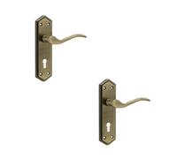 Loops 2 Pack Antique Bronze Suite Door Handle With Lockplate For Modern Interiors - Interior Lever On Backplate