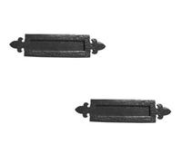 Loops 2 Pack Antique Fleur De Lys Black Letterplates - 236X84mm Decorative Design - External Front Door Letter Box Plate