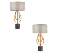 Loops 2 PACK Antique Gold Table Lamp & Mink Satin Shade - Black Marble Base Desk Light Loops Black